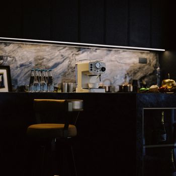 Modern kitchen with marble counter