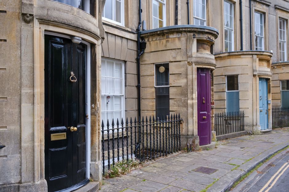 Period townhouse with a painted front door